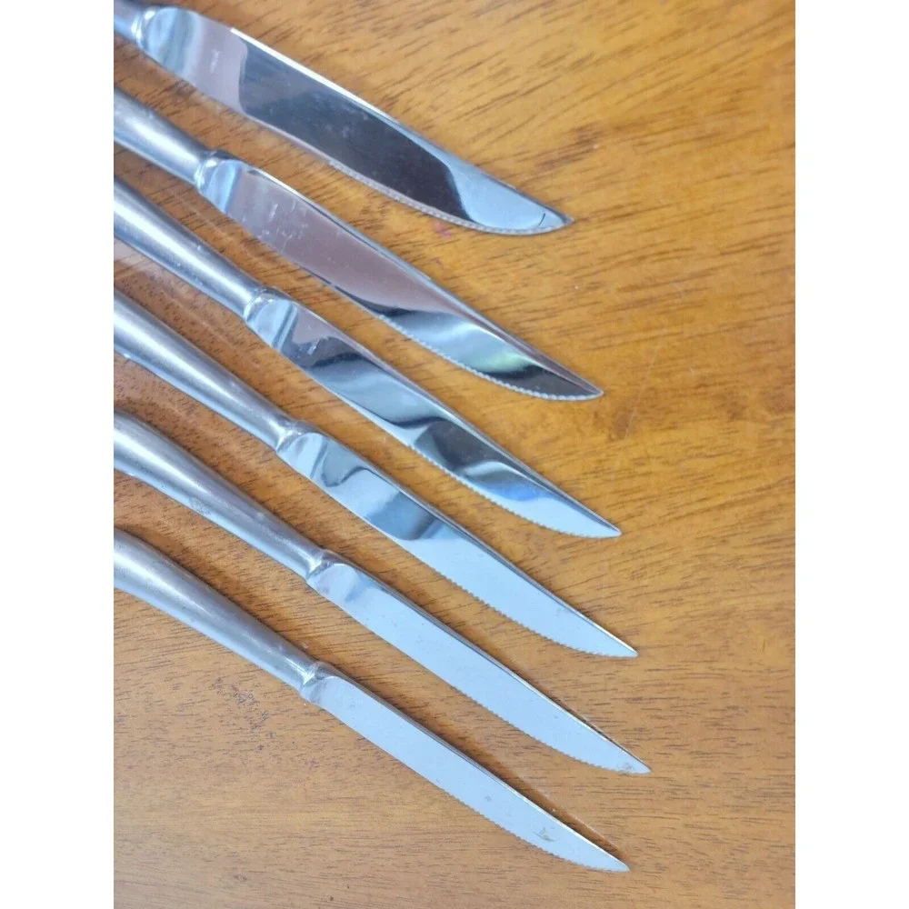 6 Viking Super‎ Stainless Steel Handcrafted Knives Curved Arched Handles w/Box